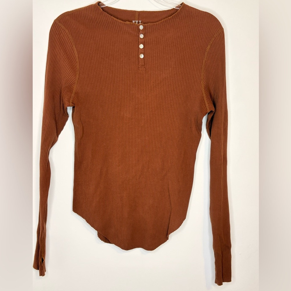 Rust Brown Ribbed Long Sleeve Top Size Girls 22/Womens XS